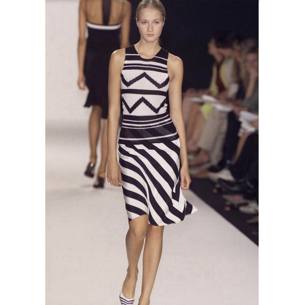 S/S 2001 Ralph Lauren Runway Creme White Geometric Knit Silk Sweater Tank Top